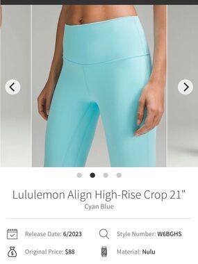 NWOT lululemon Align High-Rise Crop - Cyan